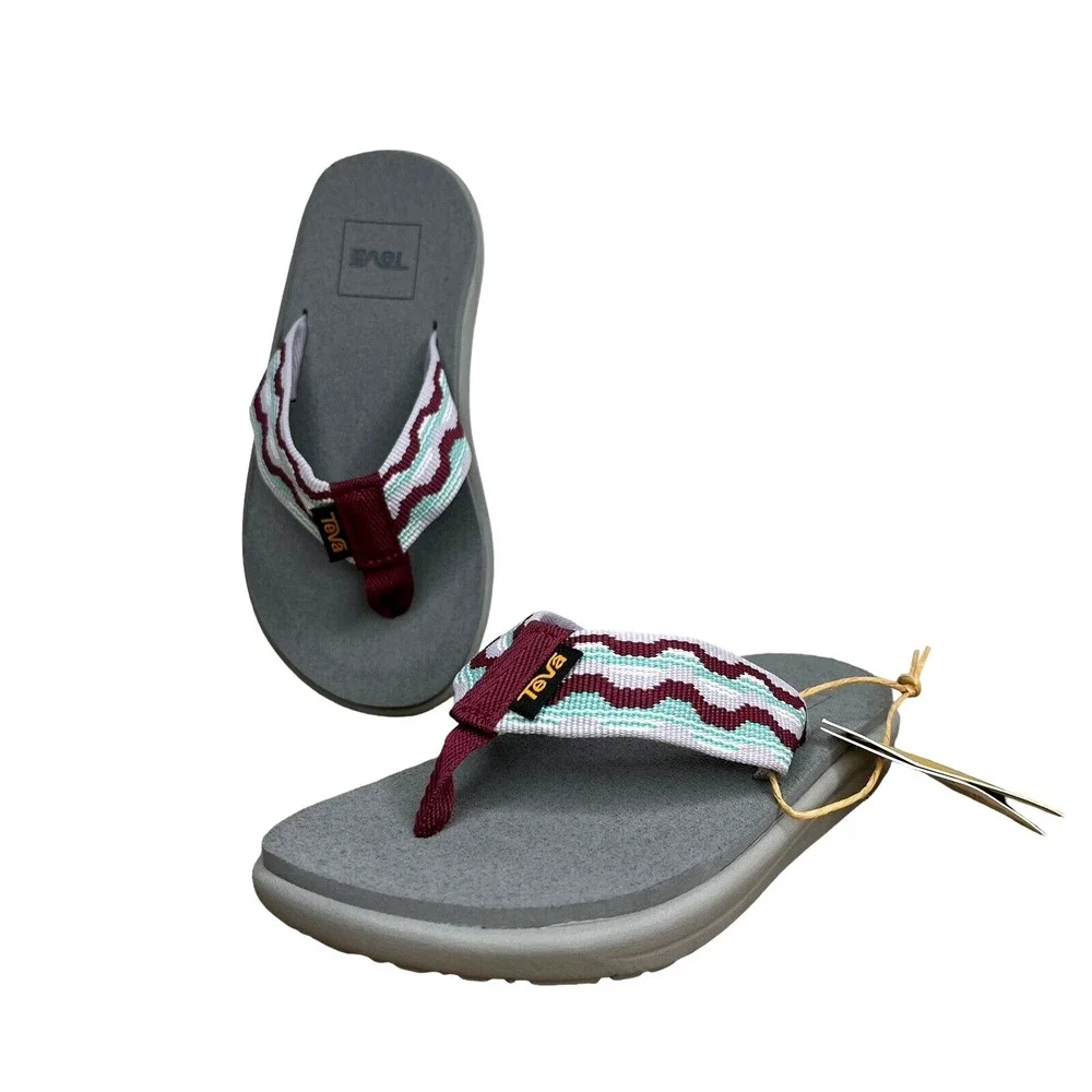 Teva Little Girls Voya Thong Flip Flop Sandals Sz 12 Aqua-Burgundy-Gray-Lavender